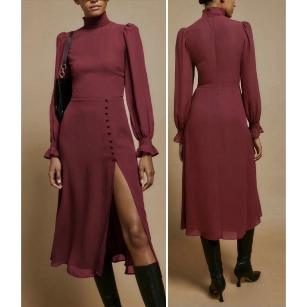 REFORMATION Stevie Long Sleeve Burgundy Plum Dress